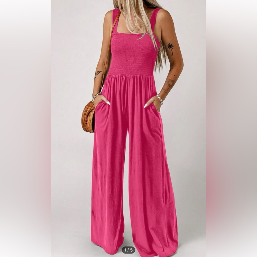 Solid Slant Pocket Wide Leg Jumpsuit